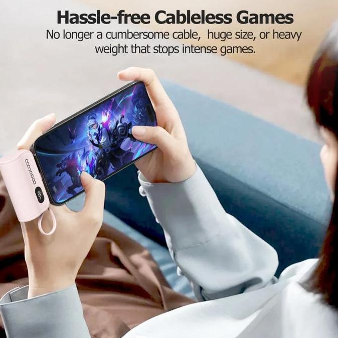 Power- Goojodoq Ad49 5000Mah Mini Powerbank Dengan Colokan Ganda Lhtning + Tipe C For Iphone Android