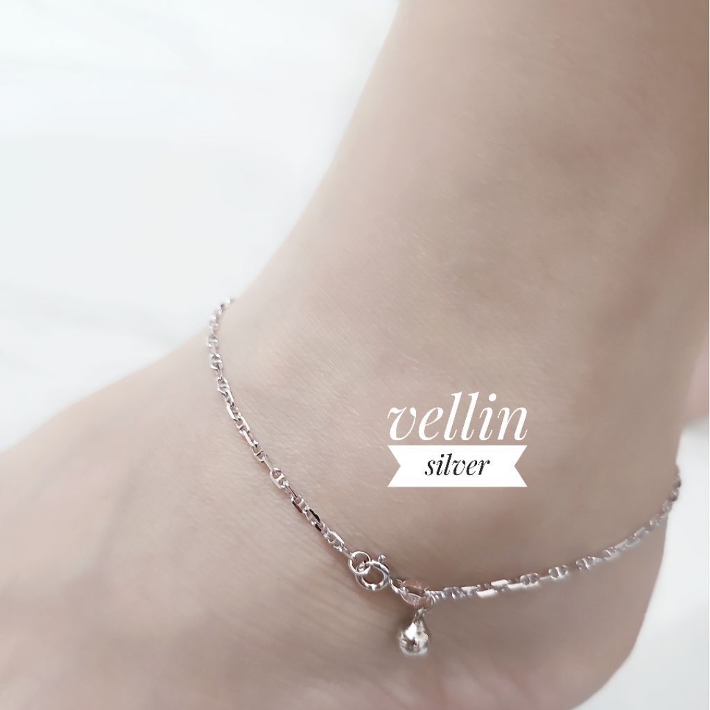 Gelang Kaki Wanita Rantai Toscano Perak 925 Lapis Emas Putih - Gelang Kaki Elegen Silver Asli 925 An