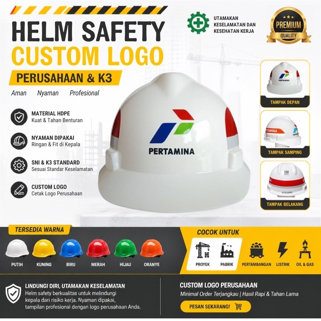 Helm Safety Custom Logo Perusahaan | Helm Proyek K3 | Helm Pelindung Kepala