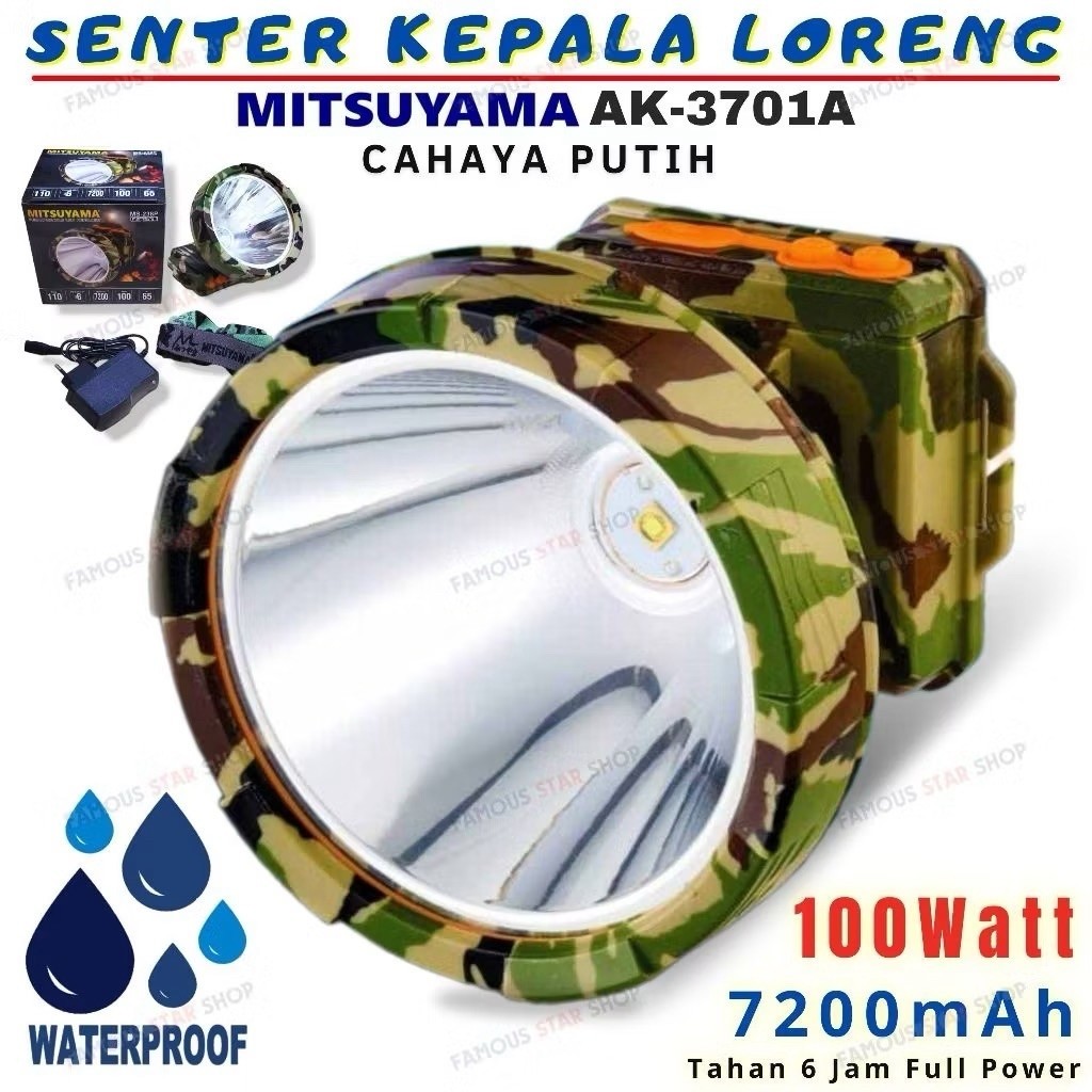 MS-238P SENTER KEPALA LED JUMBO 100W MITSUYAMA MS-238P - CAHAYA SUPER TERANG - JARAK JAUH - TAHAN LA