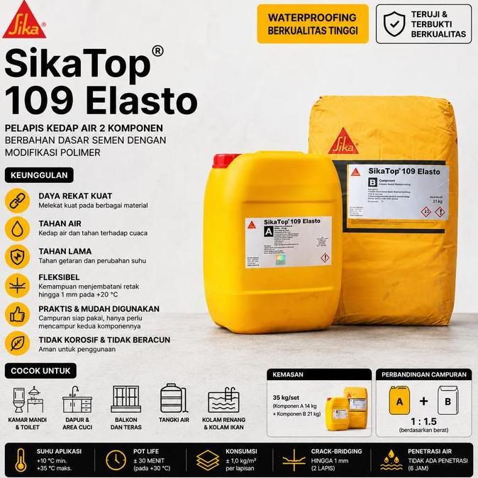 Terlaris Sikatop 109 Elasto Waterproof Semen 2 Komponen Pelapis Kedap Air Beton Dak Kamar Mandi Kola