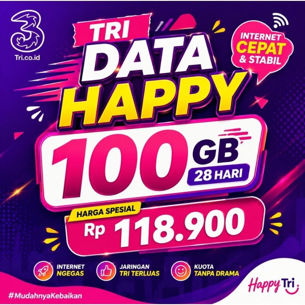 Paket Data Tri 100GB 28Hari