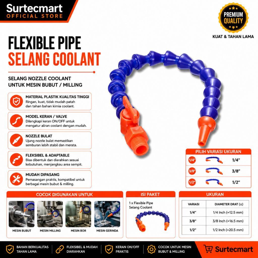 Flexible Pipe Nozle Coolant/Selang Coolant Bubut/Milling