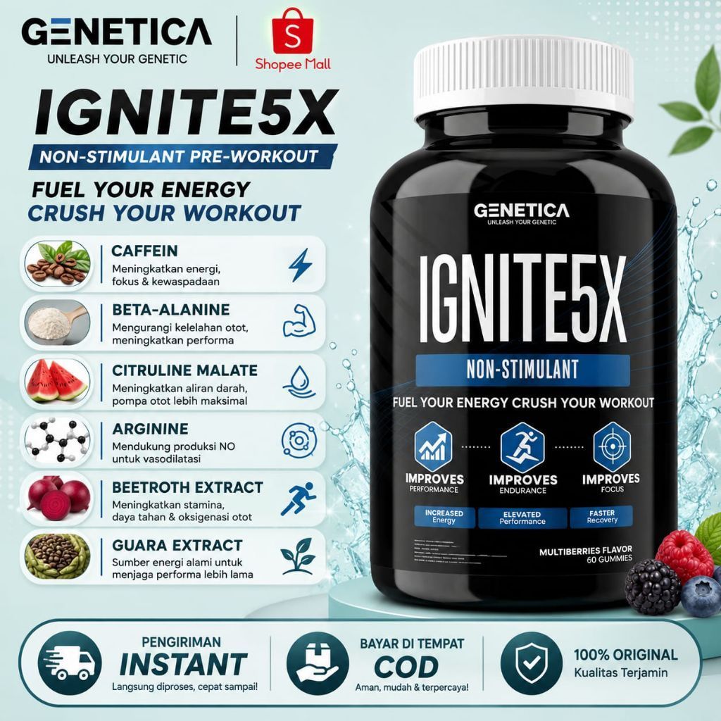 Genetica IGNITE5X Non-Stimulant Pre-Workout Gummy Multiberry 60 Gummies