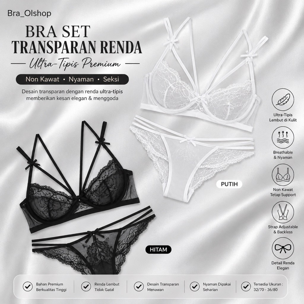 Bra 025 Bra / BH Set Transparan  Renda Ultra-Tipis Premium , Non kawat