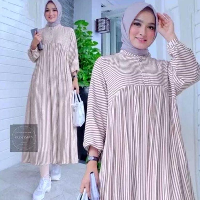 HOT PRODUCT MIDI DRESS MOTIF SALUR KATUN PREMIUM TRENDY KEKINIAN BUSANA MUSLIM WANITA BUSUI FRIENDLY