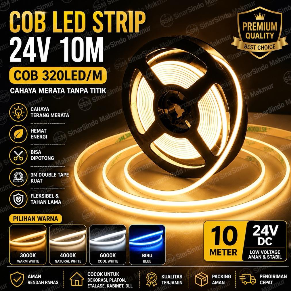 LED Strip COB 24V 10 Meter 320 Led / Lampu Strip LED COB 24 Volt 320L 10M