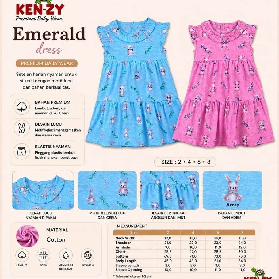 Dress Anak Perempuan “Emerald” | Baby Wear |  Premium | SNI | Kenzy Baby
