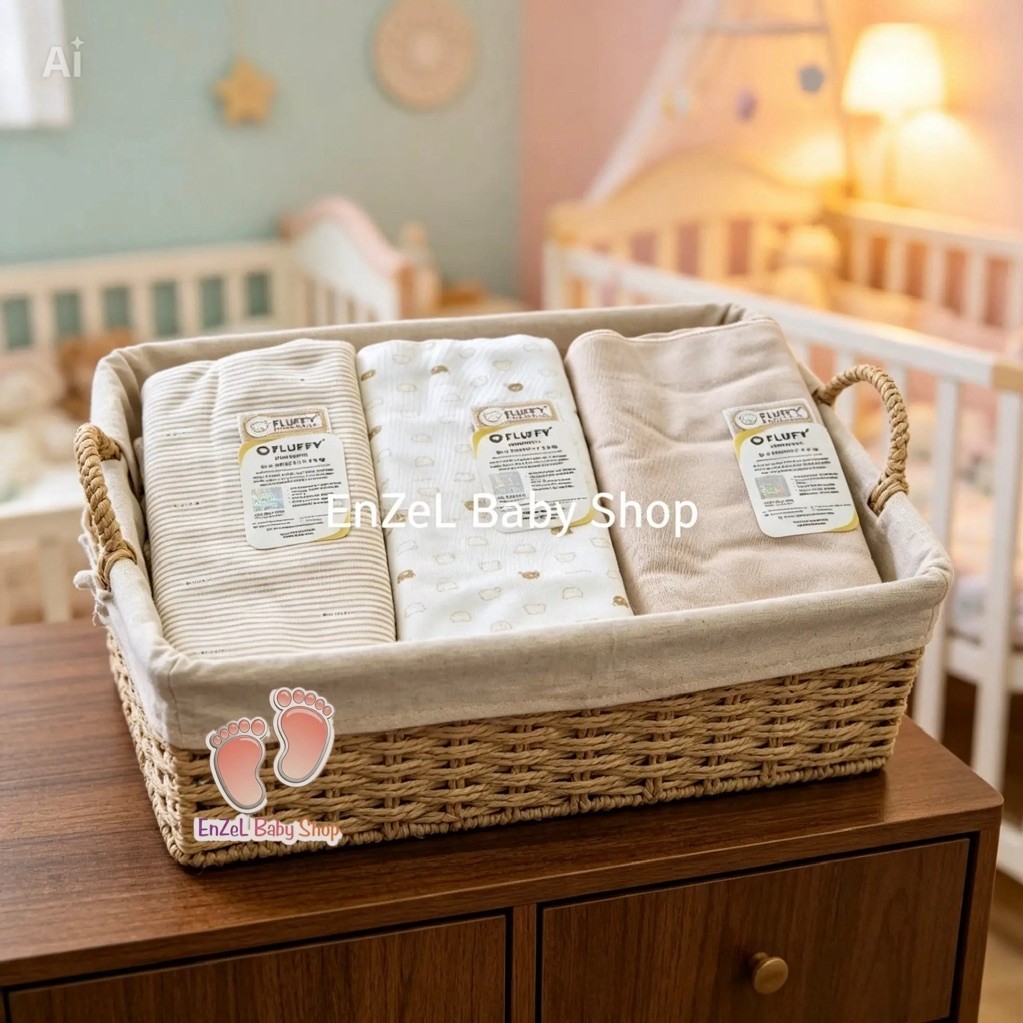 Bedong Bayi Fluffy 3pcs Seri Khaki / Coklat / Baby Fluffy / BEDONG KKI