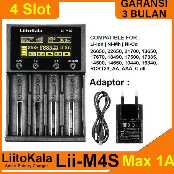 LiitoKala Lii-M4S Charger Discharge Baterai 18650 26650 21700 AA