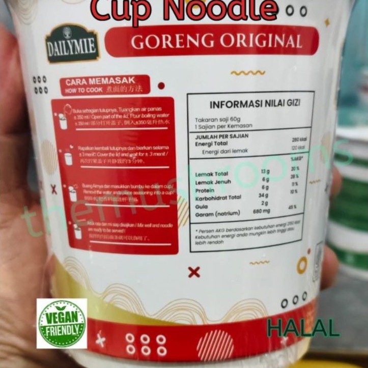 Dailymie Cup noodle / Mie instan cup vegan vegetarian
