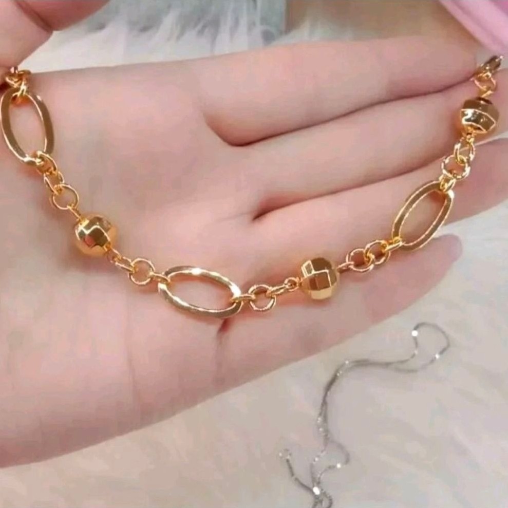 Gelang Tangan TITANIUM Rantai Bola Bola Gold Terbaru Terlaris / Gelang Rantai Titanium Wanita Anti K