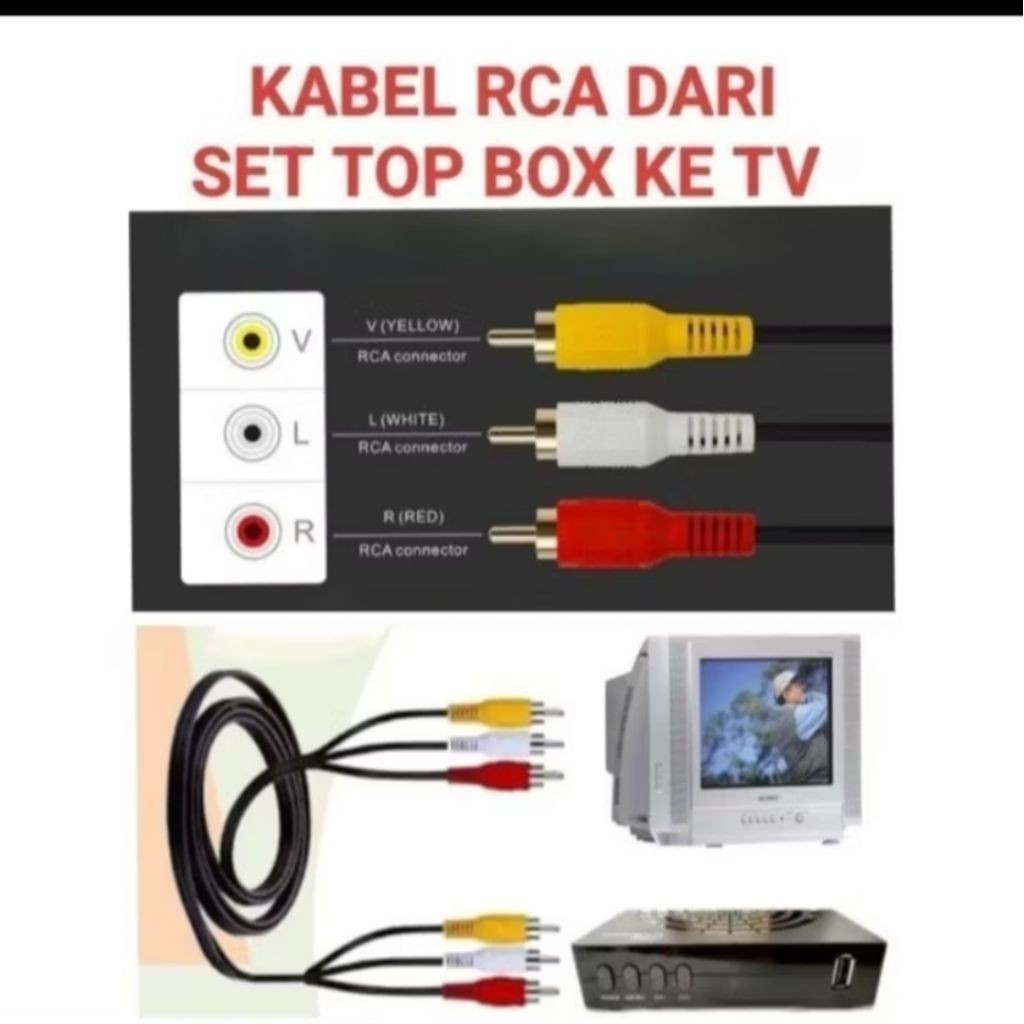 kabel RCA STB U-002 cable rca 3-3 set top box u002 tv digital DVB-T2 cable rca dari set top box ke t