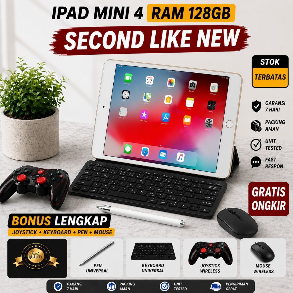 IPAD Mini 4 128GB Second Mulus Bonus Lengkap Keyboard Mouse Pen Joystick