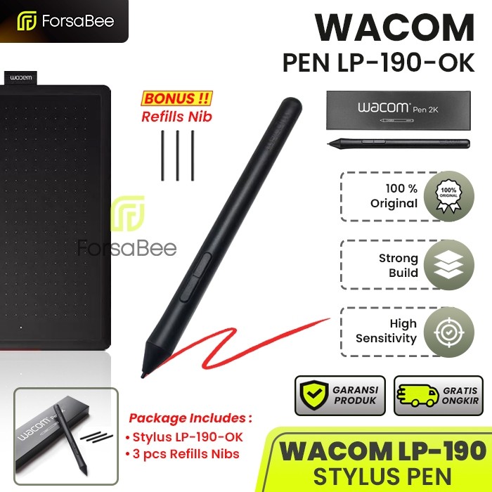 FORSABEE - ( FREE CADANGAN NIB ) Stylus Pen Wacom LP-190 untuk One by Wacom CTL-472 CTL-672 Intuos C