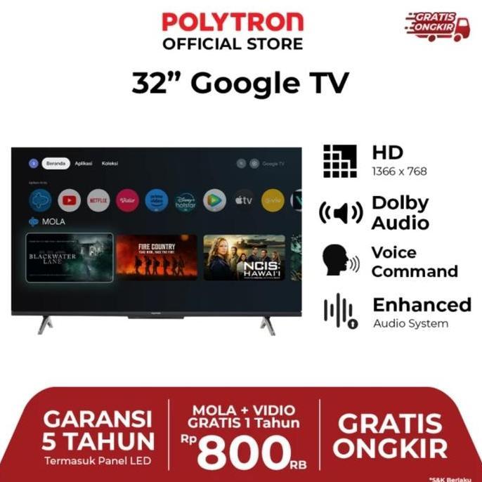 Tv Android Polytron 32 Inch Smart Google Tv/Tv Android 32 Inch Polytron Bergaransi Resmi