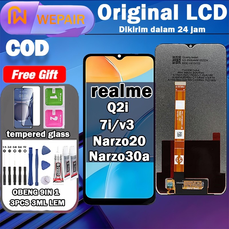 LCD realme 7i/Narzo30A/Narzo 20/v3/Q2i Fullset Komplit ori WEPAIR+Ready stock+Garansi 1 Tahun