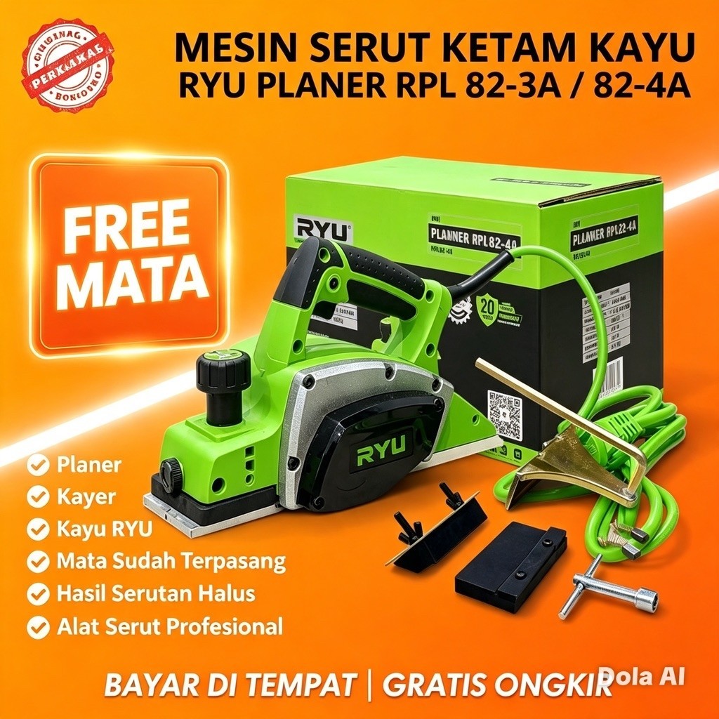 RYU Mesin Planer Ketam Serut Kayu Listrik 570W 82mm RPL 82-4A Sugu Portable ORIGINAL BERGARANSI