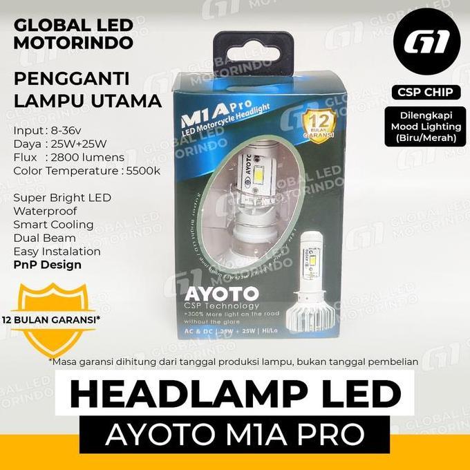Promo LAMPU LED Motor AYOTO M1A M1A PRO H6 AC & DC Motor Bebek Matic Satria Diskon