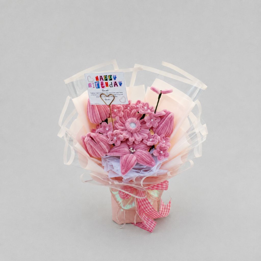 BOUQUET PIPE CLEANER/BUCKET KAWAT VALENTINE/BUCKET BUNGA DARI KAWAT BULU/BUCKET KAWAT BULU WISUDA/BU
