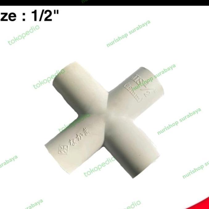 ><><><] Tee pipa 4 way ukuran 1/2" / Cross Tee / Tee T 4 arah 1/2 inch pvc