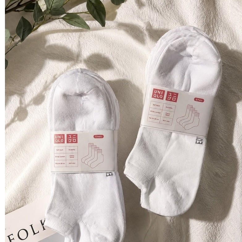 Stokas Kaki UNIQLO 5 Pairs Putih Soft Touch Cotton Blend Anti odor