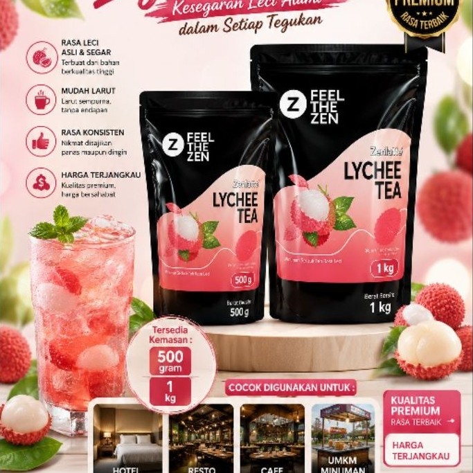 Zenlatte Lychee Tea - Bag 1kg | Lychee Tea Powder | Bubuk Lychee Tea
