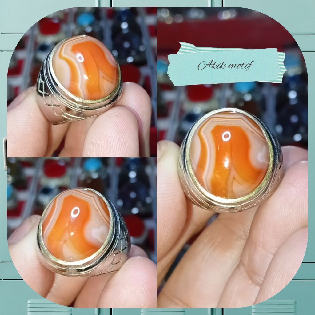 Cincin Batu Akik Motif Huruf R Natural