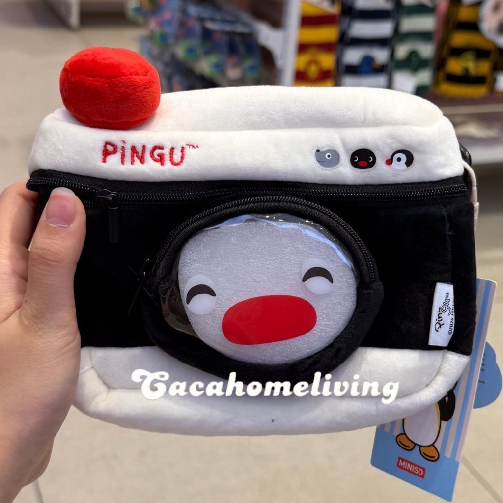 Miniso x Pingu - Tas Selempang Boneka / Plush Crossbody Bag Pingu Camera Classic Penguin Collection