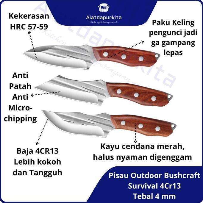 Pisau Dapur Daging Potong Tali Ranting Bahan Baja 4Cr13 Multifungsi Size 22 cm untuk Kegiatan Alam T