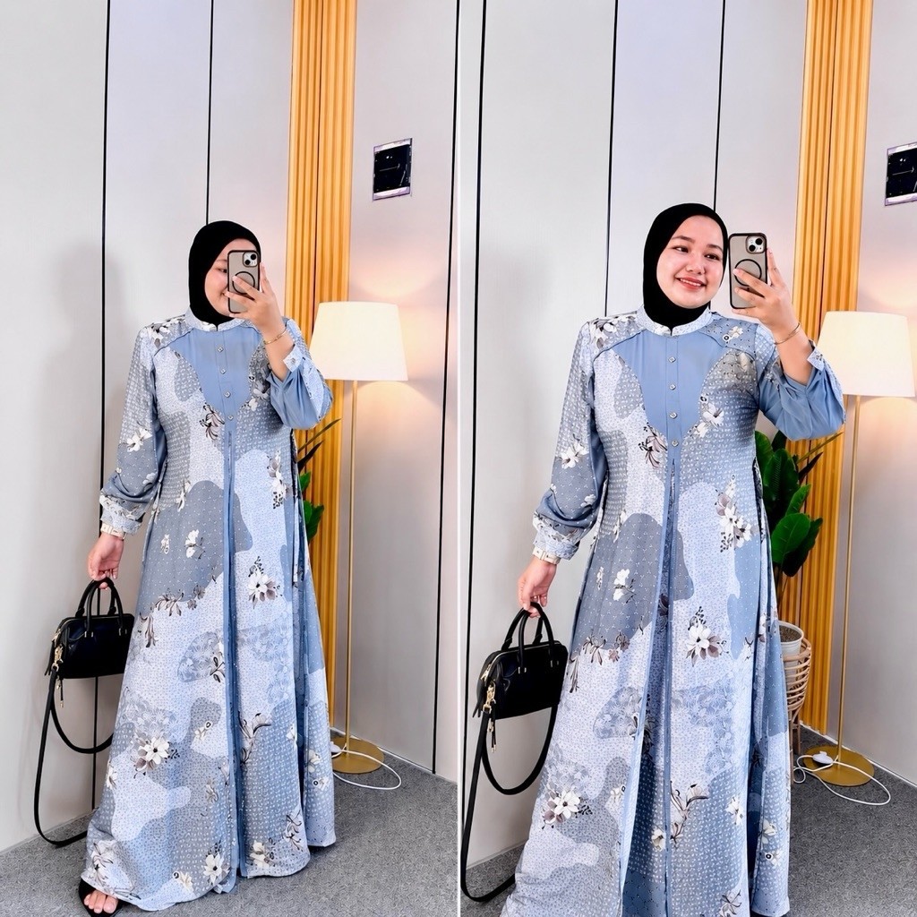 Gamis Qory’s Super Premium Quality A871 Aurella Lady Ice & Brukat Dress Kekinian Terbaru terviral