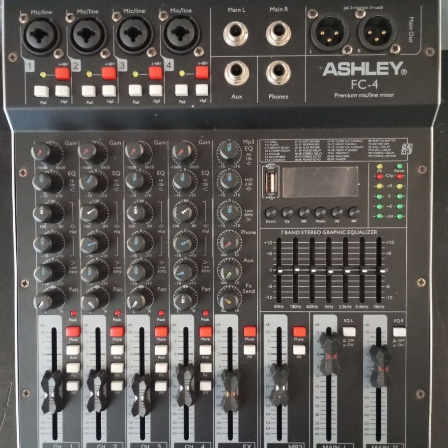 Ashley FC-4 Premium Mic/Line Mixer 4 Channel dengan USB MP3 EQ 7 Band Stereo