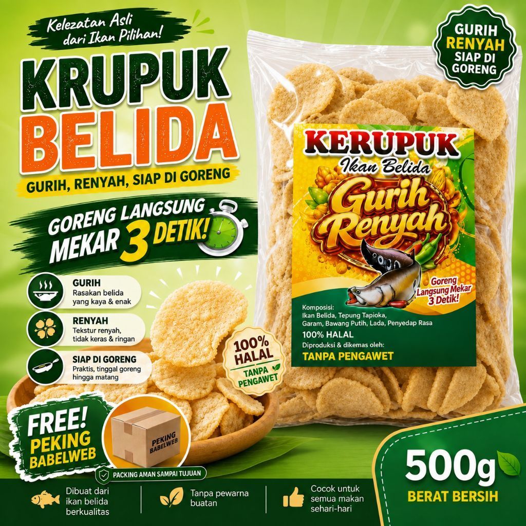 Krupuk Mentah ikan belida 300g Gurih Renyah/Krupuk ikan Belida sahang/Lada