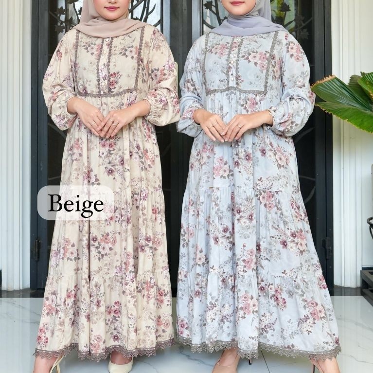 midi dres salvina motif bunga