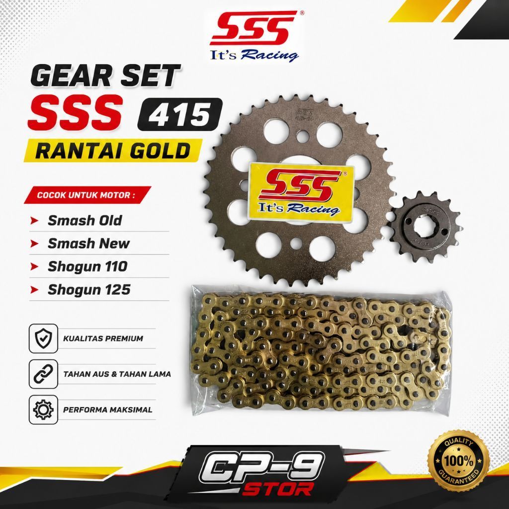 gear gir set sss 415 rantai gold smash old/smash new/shogun 110/shogun 125 paket gir set sss suzuki 