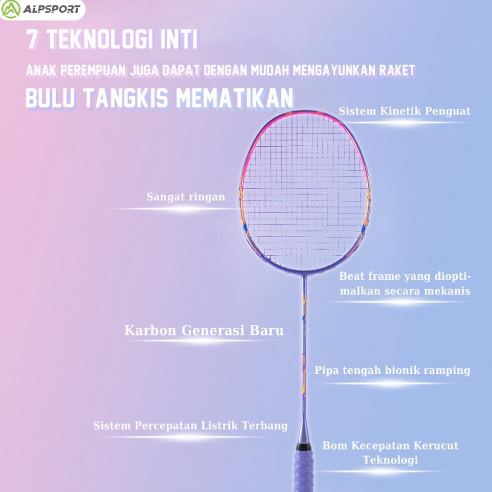 Hemat Alpsport Gj Max 35Lbs 10U 52G Raket Bulutangkis Ungu/Hitam/Merah Senar Grip Terpasang Premium 