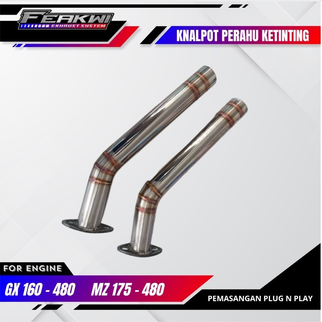 Knalpot Perahu Balap Ketinting Stainless GX 160-480 MZ 175-480 Moge Motoyama