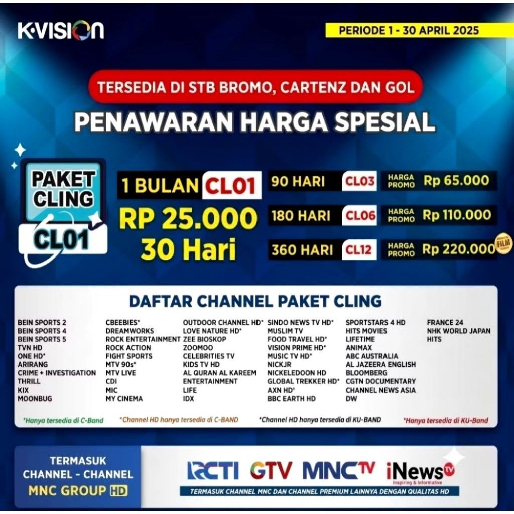PAKET CLING K-VISION HEMAT 3BULAN,6BULAN,12BULAN