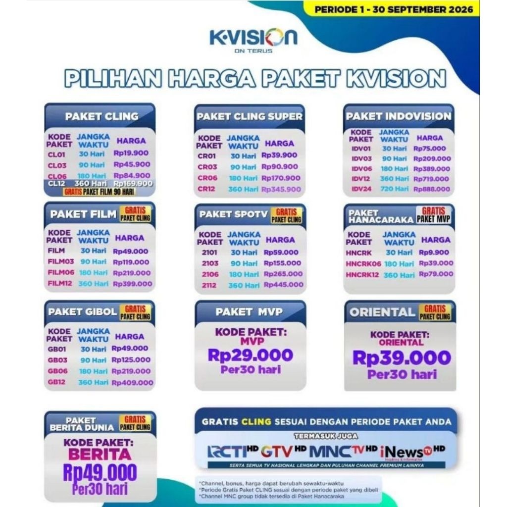 K-VISION paket cling 360 hari / 1 tahun
