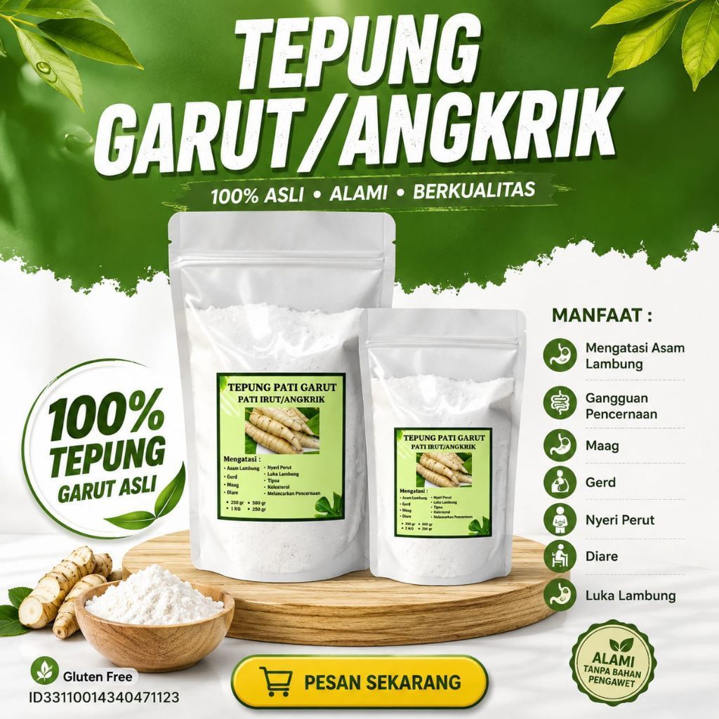 Tepung Garut Asli 1000 Gam Tepung Irut Angkrik Pati Garut