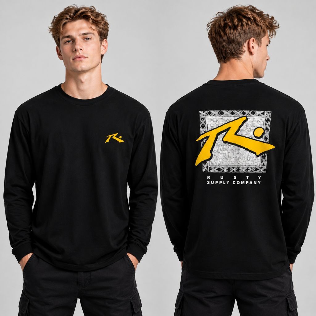 Kaos Rusty Original Long Sleeve T-Shirt Pria Hitam Surfwear