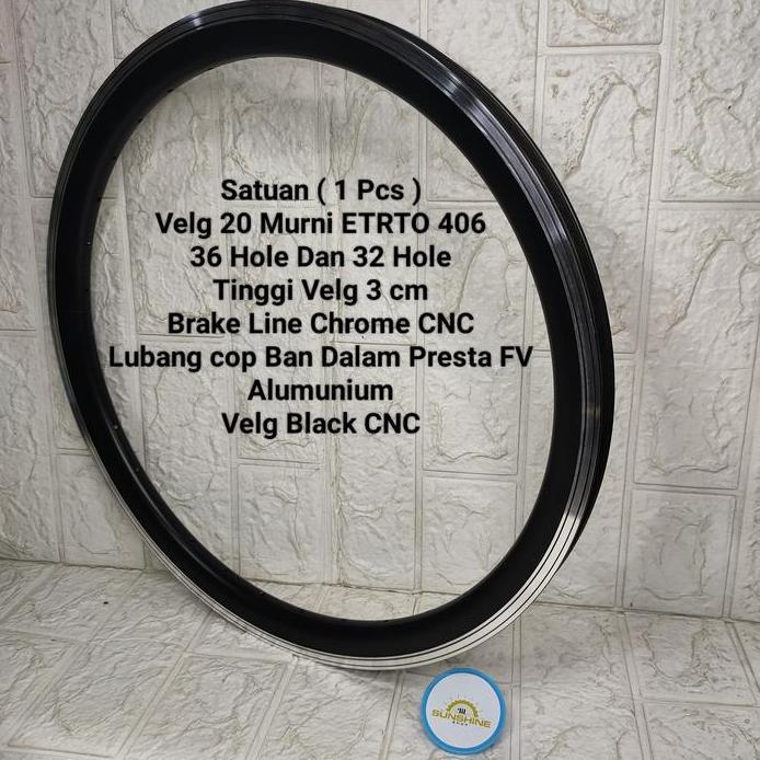 Velg Rims 20 Murni 406 GTS-TEC 36H 32H Double Wall 3cm Black CNC V-Brake Sepeda Lipat Minion BMX Jum
