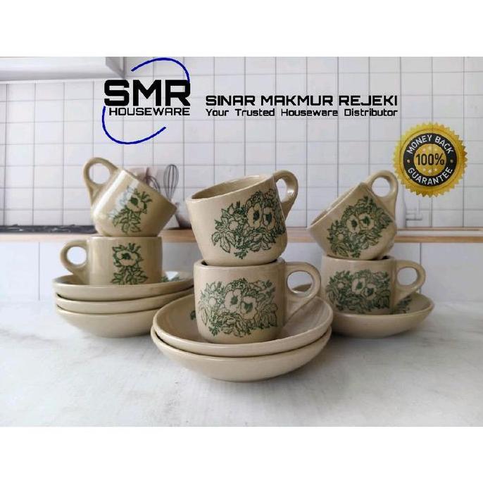 Cangkir Kopi Keramik Motif Bunga 6 Pcs + Saucer | Gelas Keramik Jadul Unik