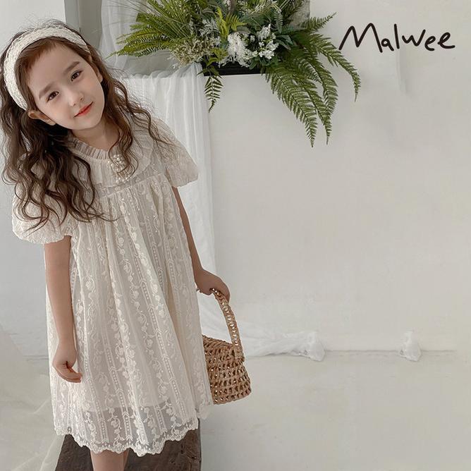 Malwee 214 Tahun Baju Anak Perempuan Gaun Putri Anak Korea Dengan Renda Lengan Balonnt010