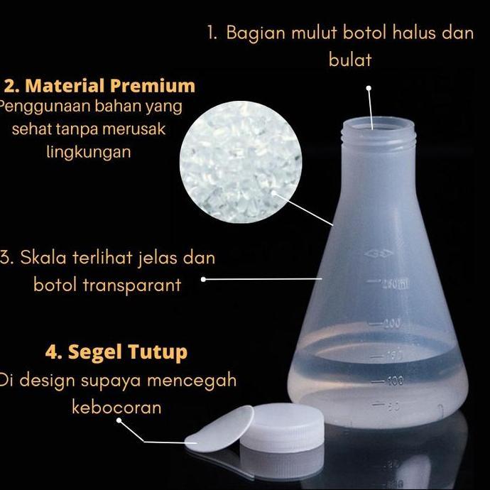 Tabung Ukur Lab Bentuk Labu Kerucut Erlenmeyer Flask Gelas Ukur Dan Tutup - Ukuran 100 Dan 250 Ml