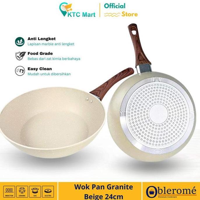 Oblerome  Deep Pan Marble Granite 24 Cm Wajan Granite Anti Lengket Wok Pan Granite Premium Cookware