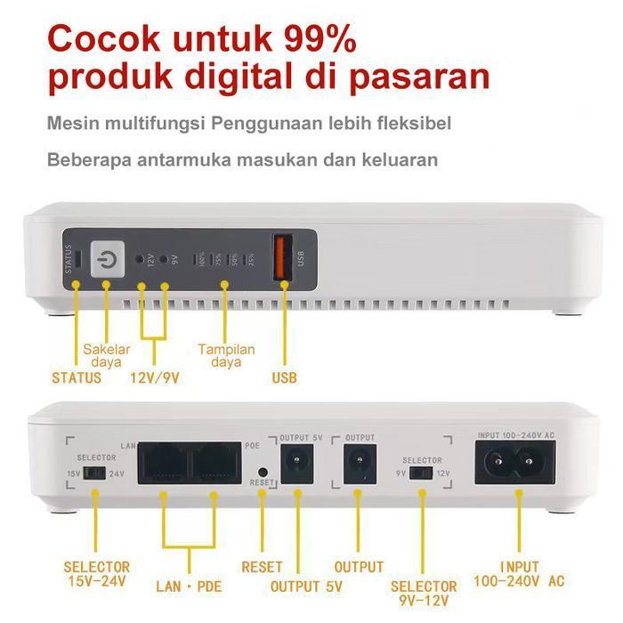 UPS ROUTER POE DC 10400MAH 5V/9V/12V/15V/24V 2A POWER SUPPLY UPS MINI UPS WIFI CCTV POWERBANK ORIGIN