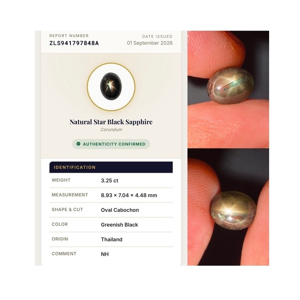 natural black safir star no heat thailand lab CGL