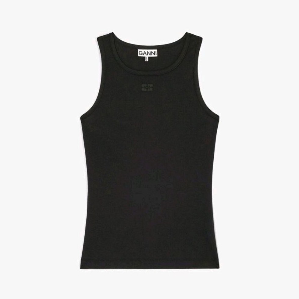 GANNI WOMEN'S - GANNI SOFT COTTON RIB TANK TOP - BLACK