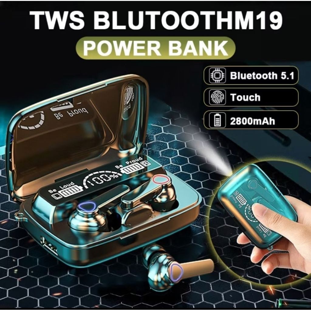 promo obral headset bluetooth m19 / tws m19 / earphone bluetooth m19 / headset bluetooth senter powe